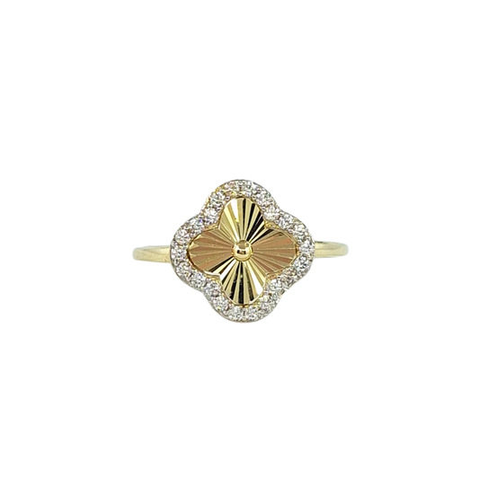 9ct Yellow Gold CZ Clover Ring