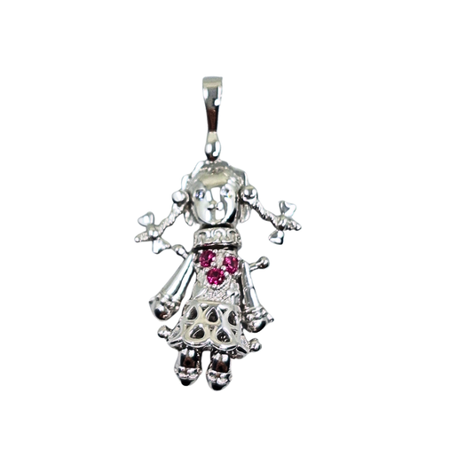 Silver Pink Cubic Zirconia Doll Pendant
