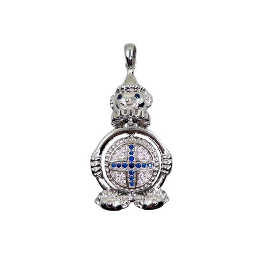 Silver Blue & White Cubic Zirconia Clown With Spinning Belly Pendant