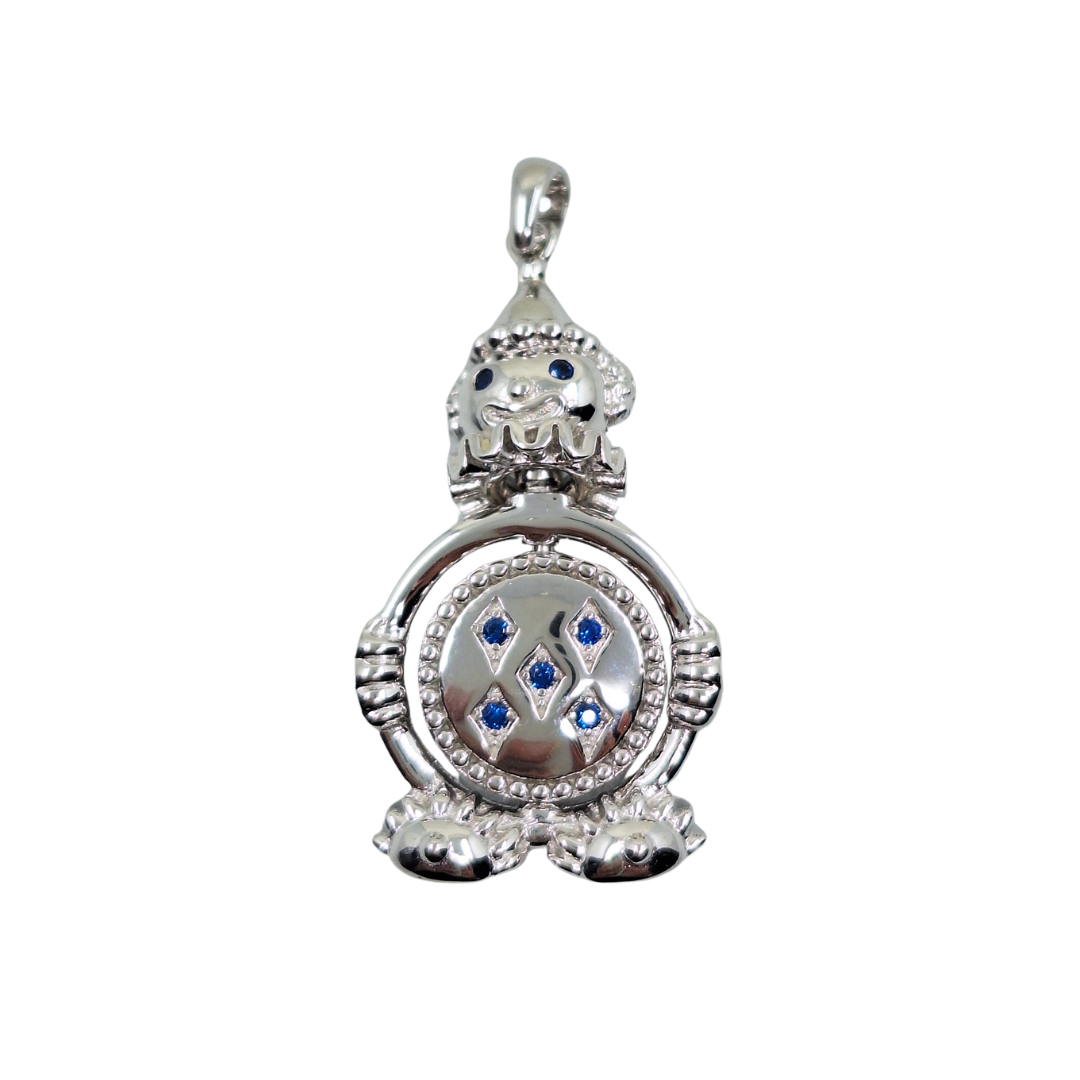 Silver Blue & White Cubic Zirconia Clown With Spinning Belly Pendant
