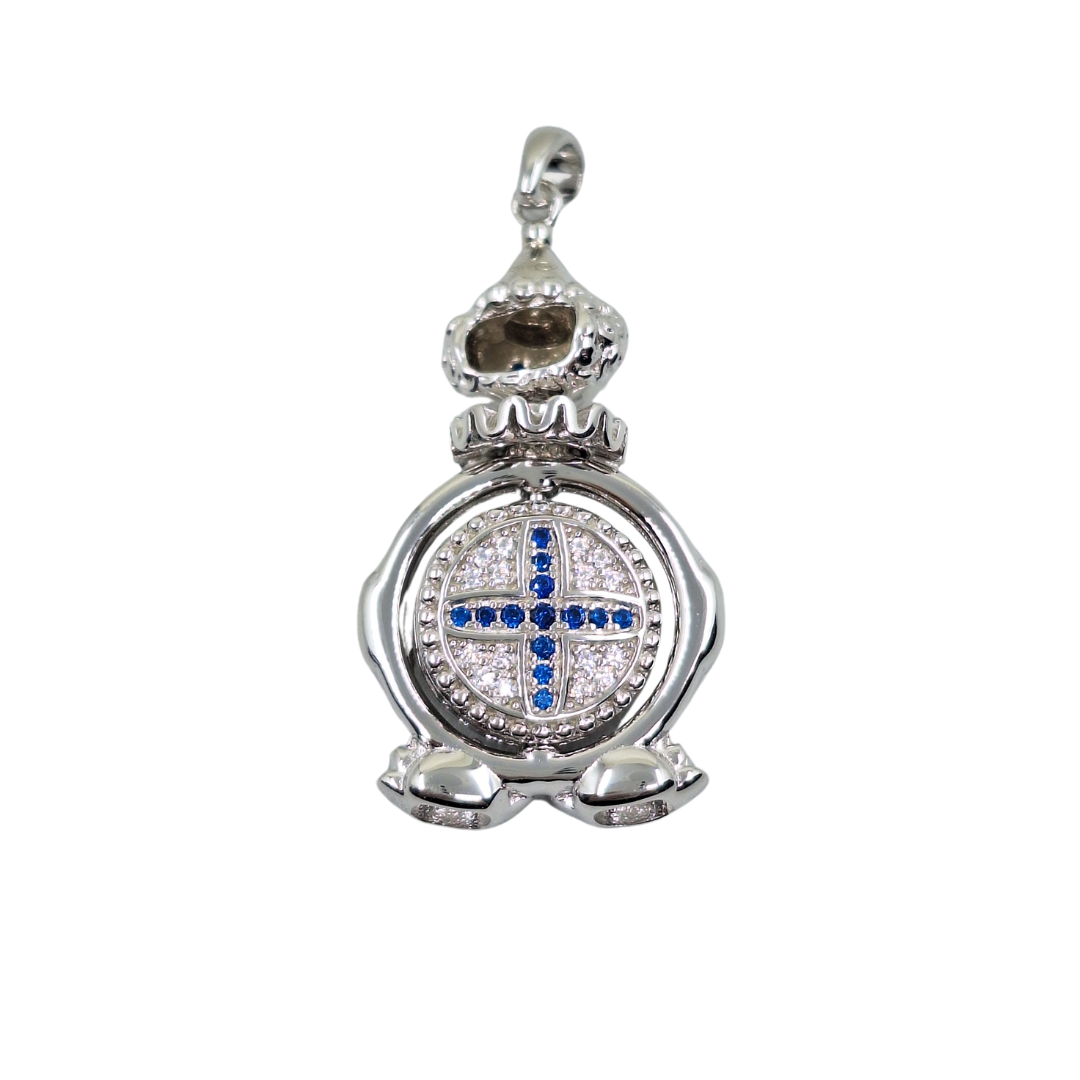 Silver Blue & White Cubic Zirconia Clown With Spinning Belly Pendant