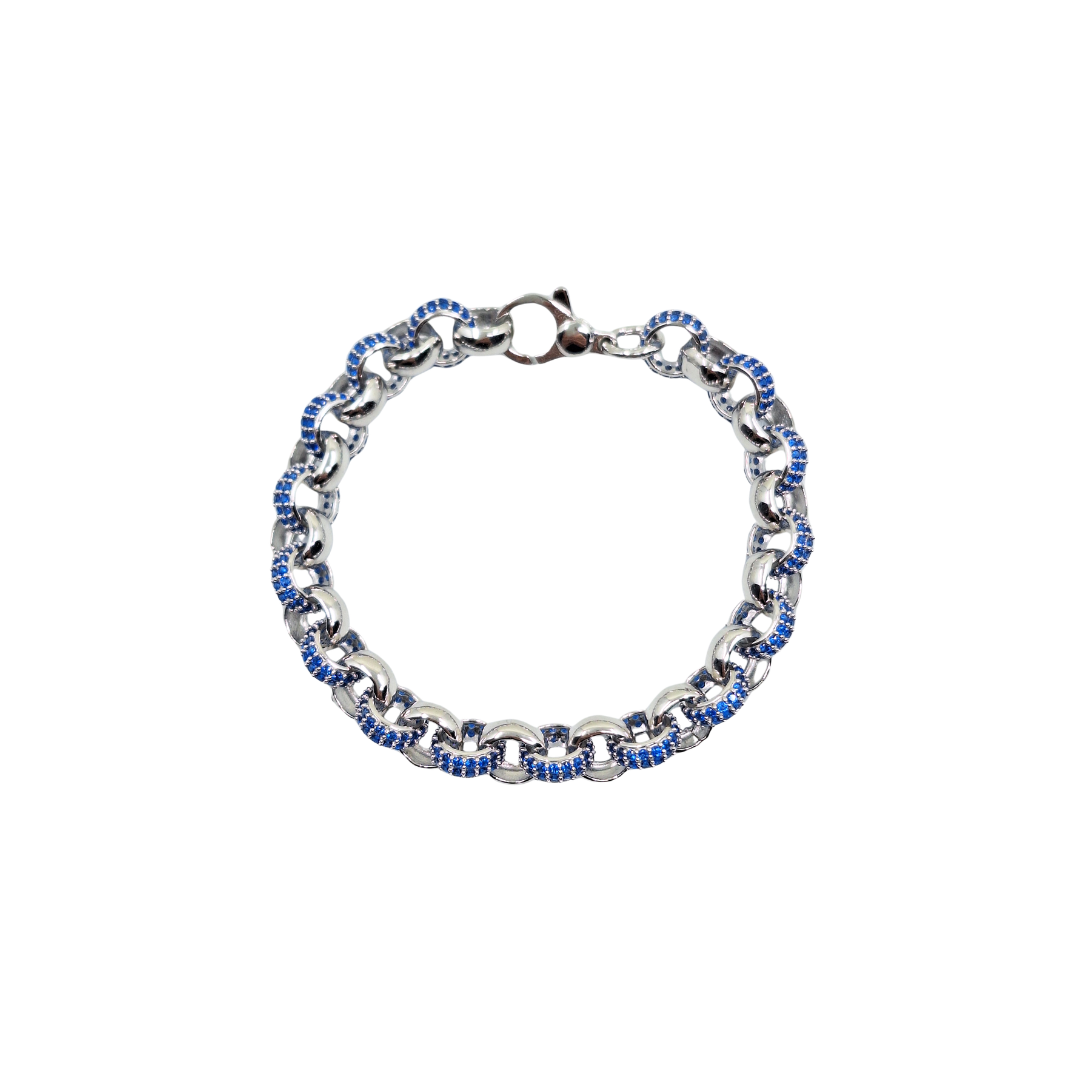 Silver Blue Cubic Zirconia Baby Belcher Bracelet