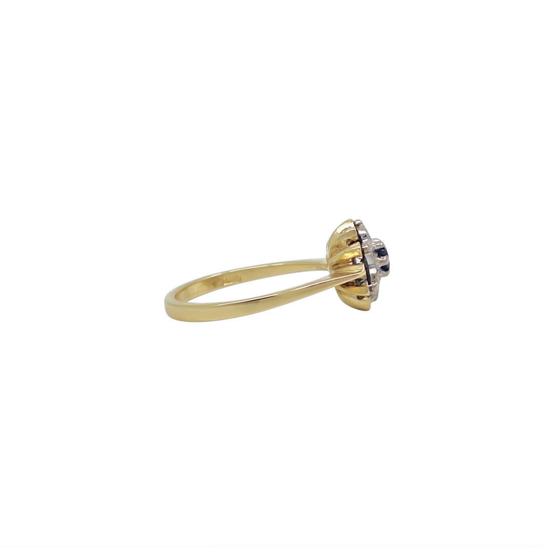 18ct Yellow Gold Sapphire & Diamond Cluster Ring
