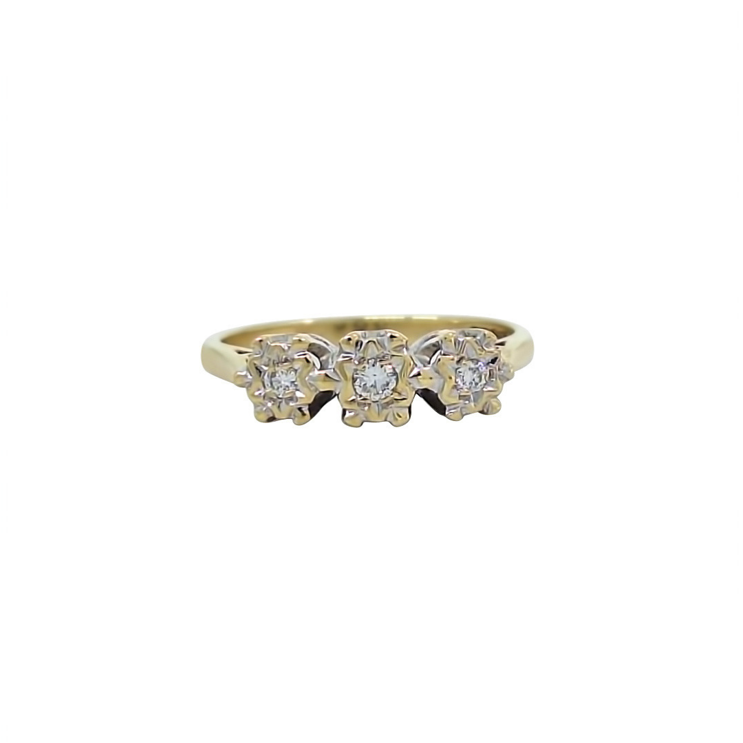 9ct yellow Gold Three Stone Diamond Illusion Set Ring