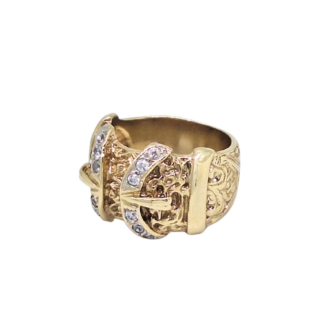 9ct Yellow Gold CZ Buckle Ring