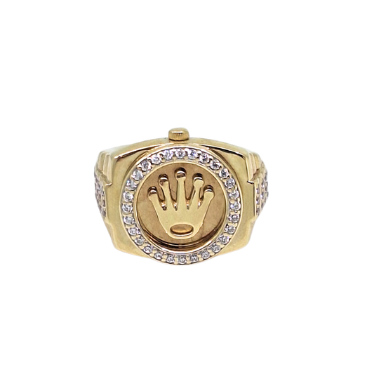 9ct Yellow Gold CZ Rolex Style Ring