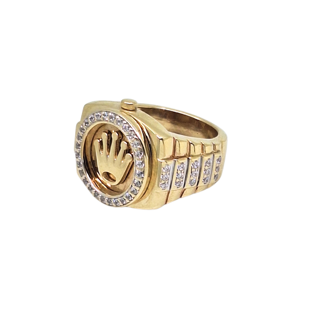 9ct Yellow Gold CZ Rolex Style Ring