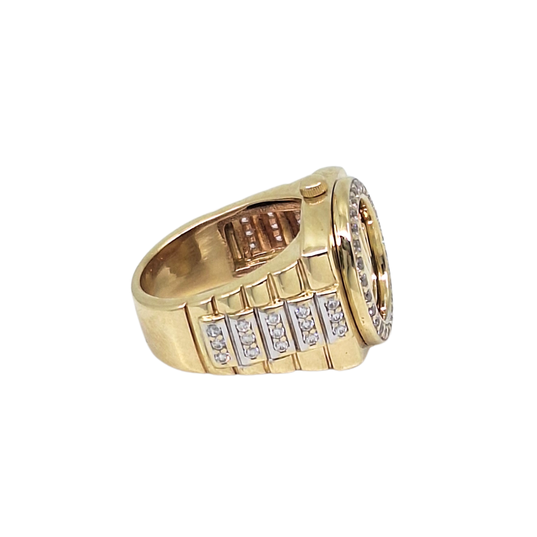 9ct Yellow Gold CZ Rolex Style Ring