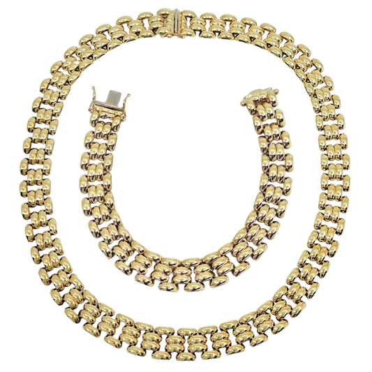 9ct Yellow Gold Brick Link Necklace & Bracelet Set