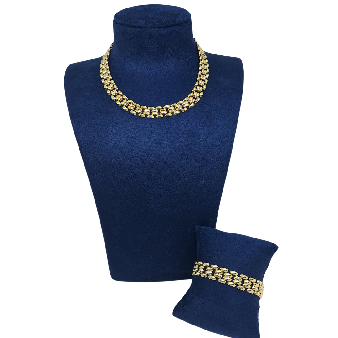 9ct Yellow Gold Brick Link Necklace & Bracelet Set