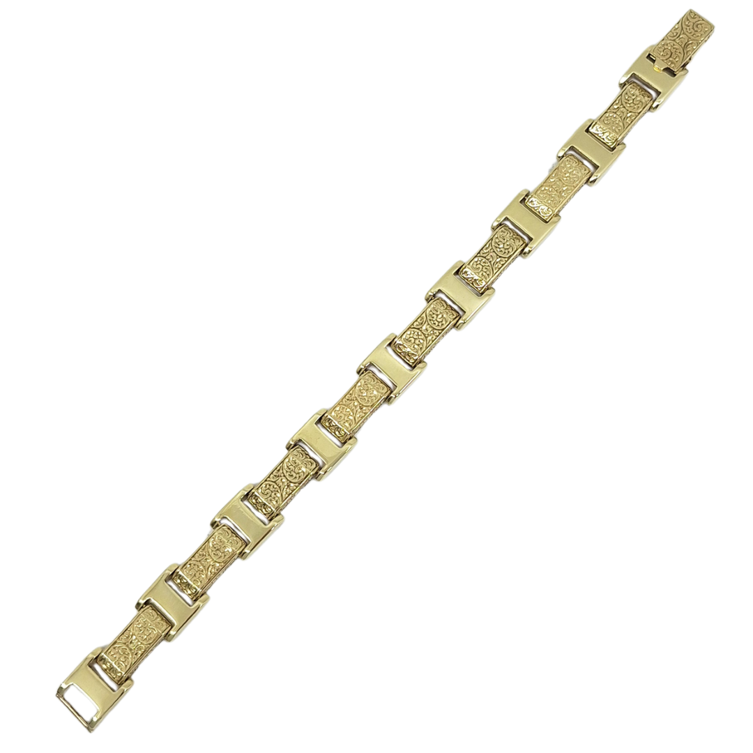 9ct Yellow Gold Pattern Bar Link Bracelet 9"
