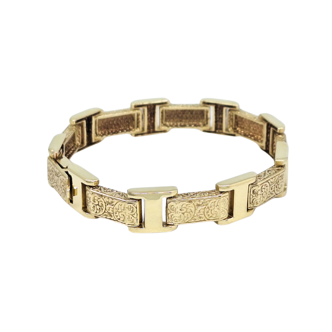 9ct Yellow Gold Pattern Bar Link Bracelet 9"