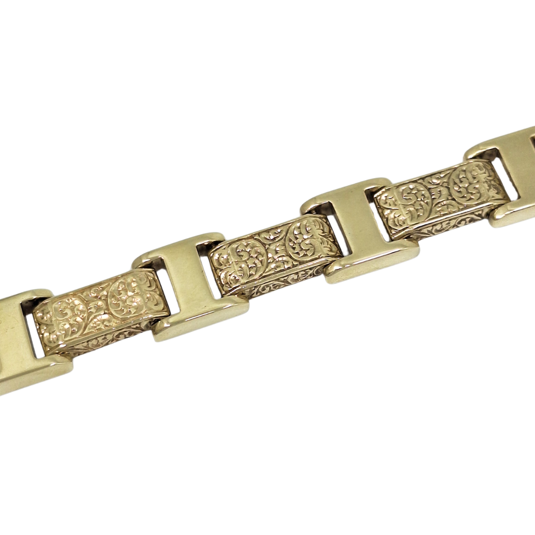 9ct Yellow Gold Pattern Bar Link Bracelet 9"
