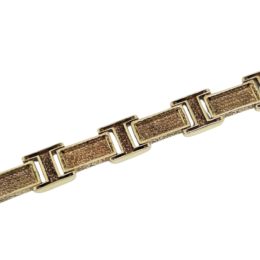 9ct Yellow Gold Pattern Bar Link Bracelet 9"