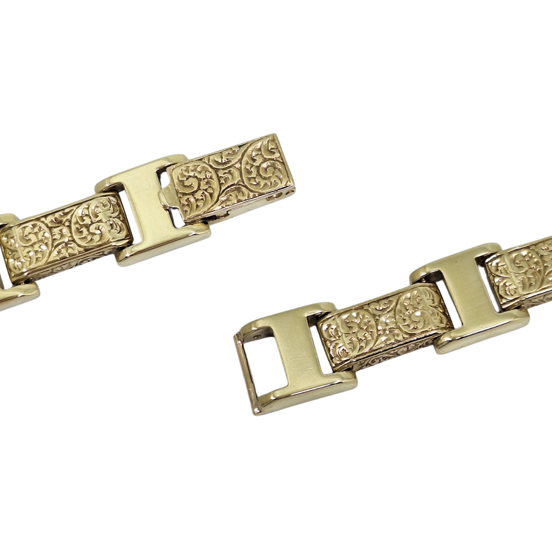 9ct Yellow Gold Pattern Bar Link Bracelet 9"
