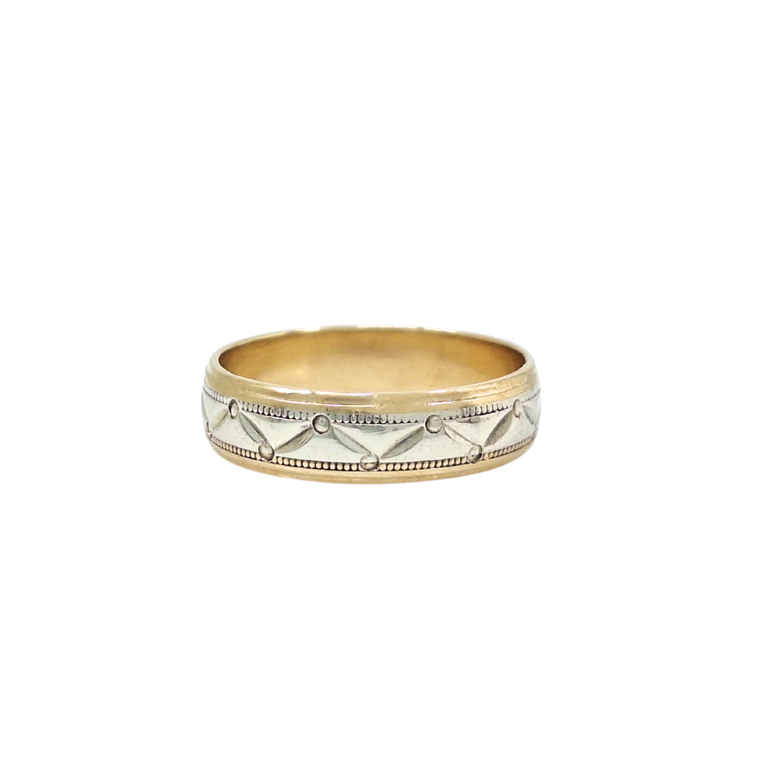 9ct Two Colour Gold Pattern Wedding Band 5mm