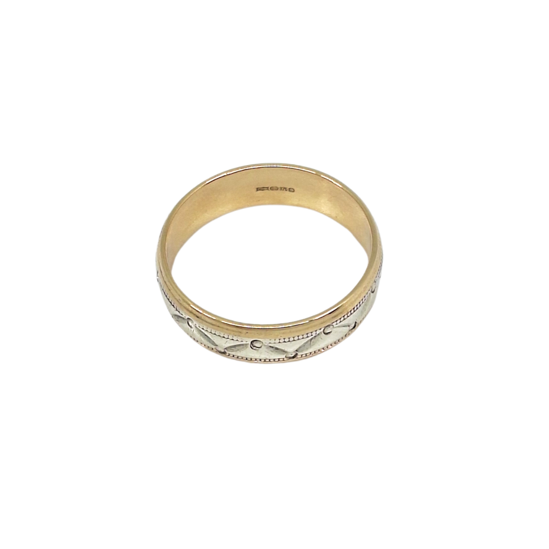 9ct Two Colour Gold Pattern Wedding Band 5mm