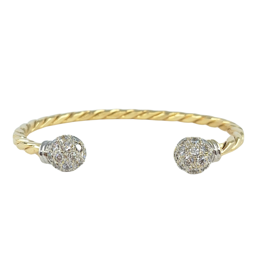 9ct Yellow Gold Twisted Cz Torque Bangle