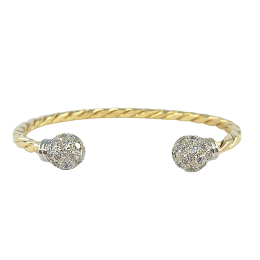9ct Yellow Gold Twisted Cz Torque Bangle