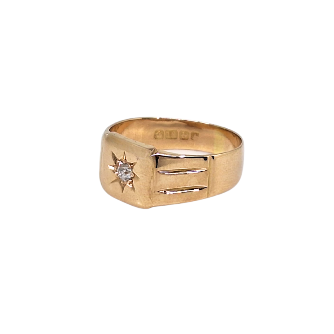 18ct Yellow Gold Diamond Set Signet Ring