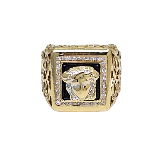 14ct Yellow Gold Cubic Zirconia Versace Style Signet Ring