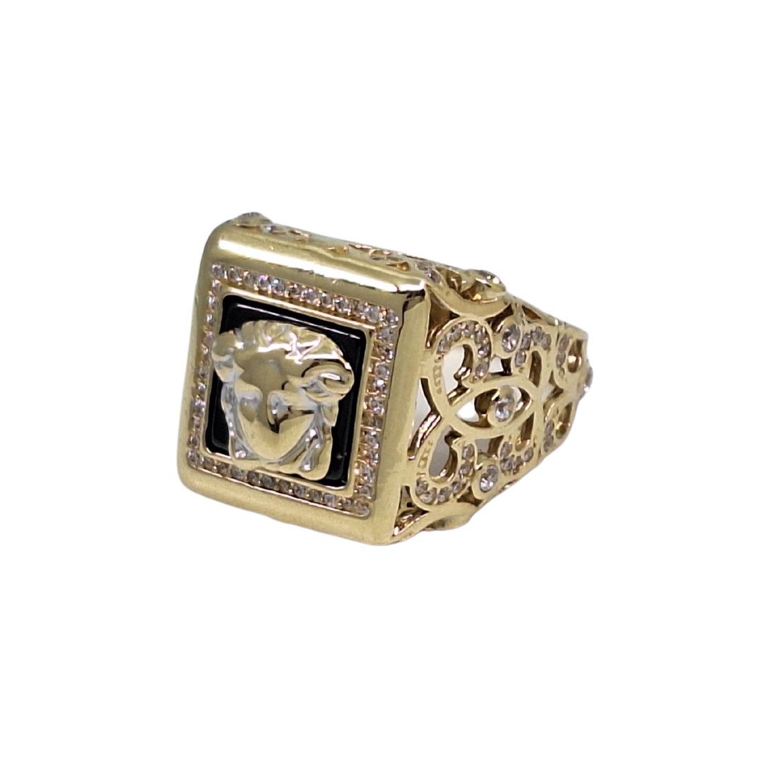 14ct Yellow Gold Cubic Zirconia Versace Style Signet Ring