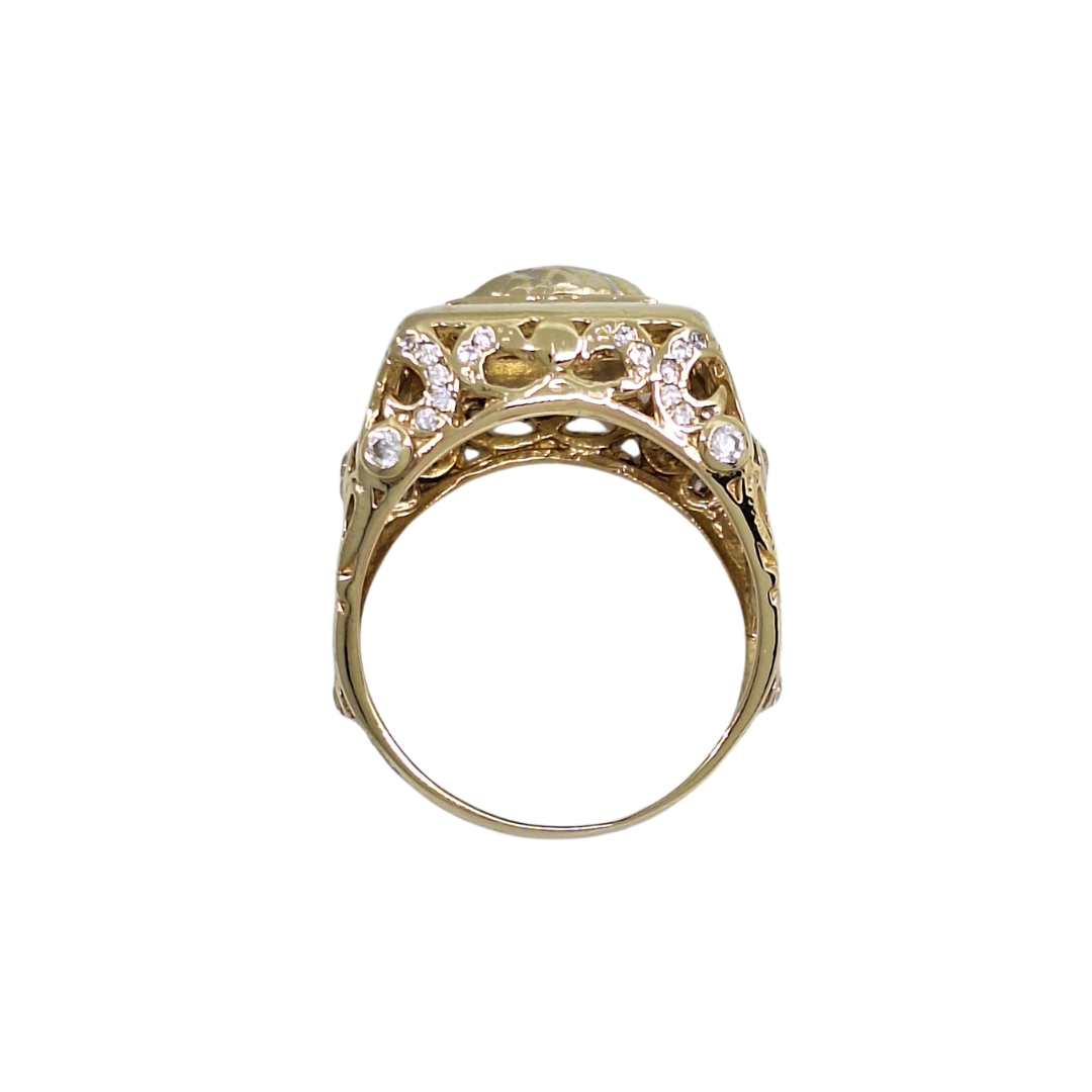 14ct Yellow Gold Cubic Zirconia Versace Style Signet Ring