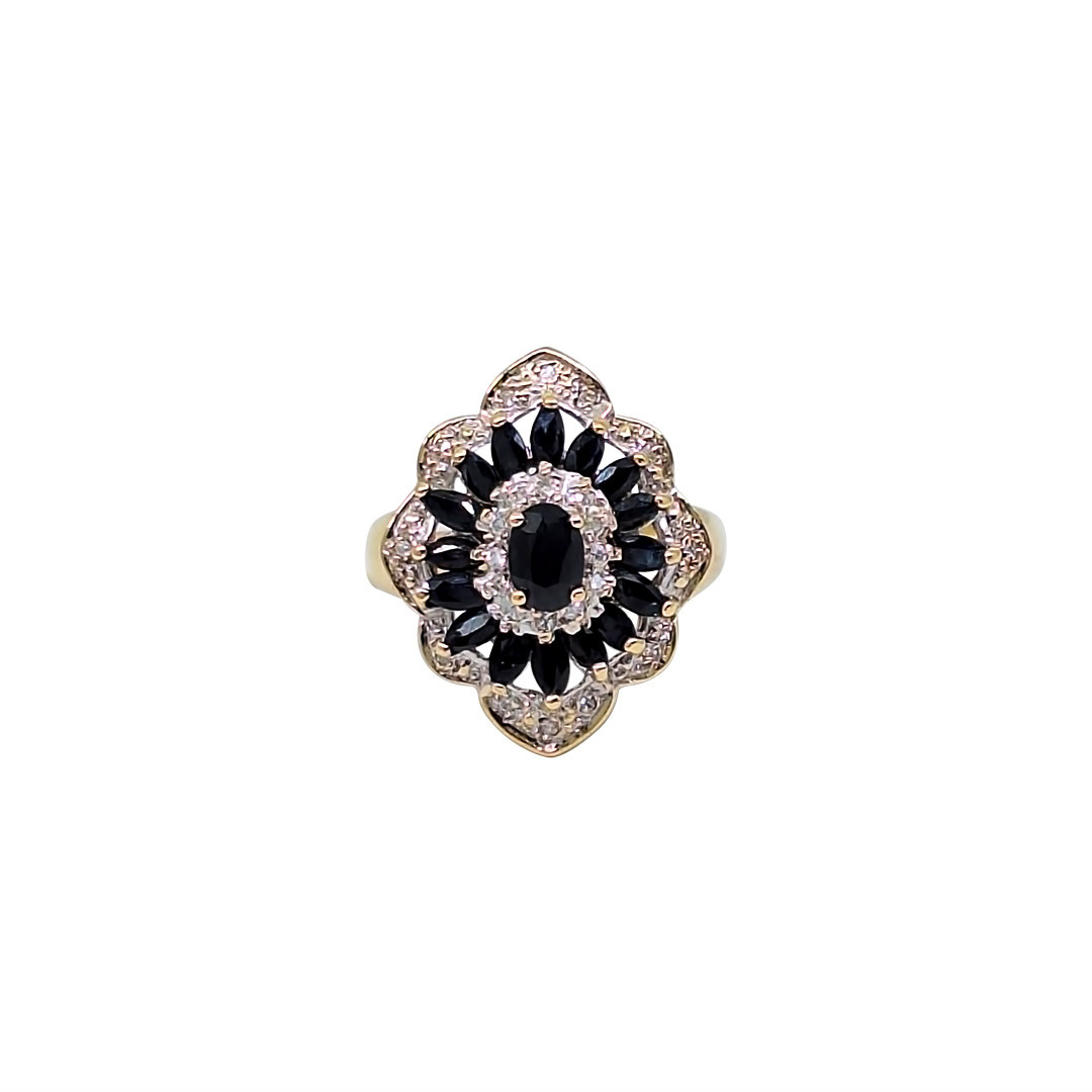 9ct Yellow Gold Sapphire & Diamond Cluster Ring