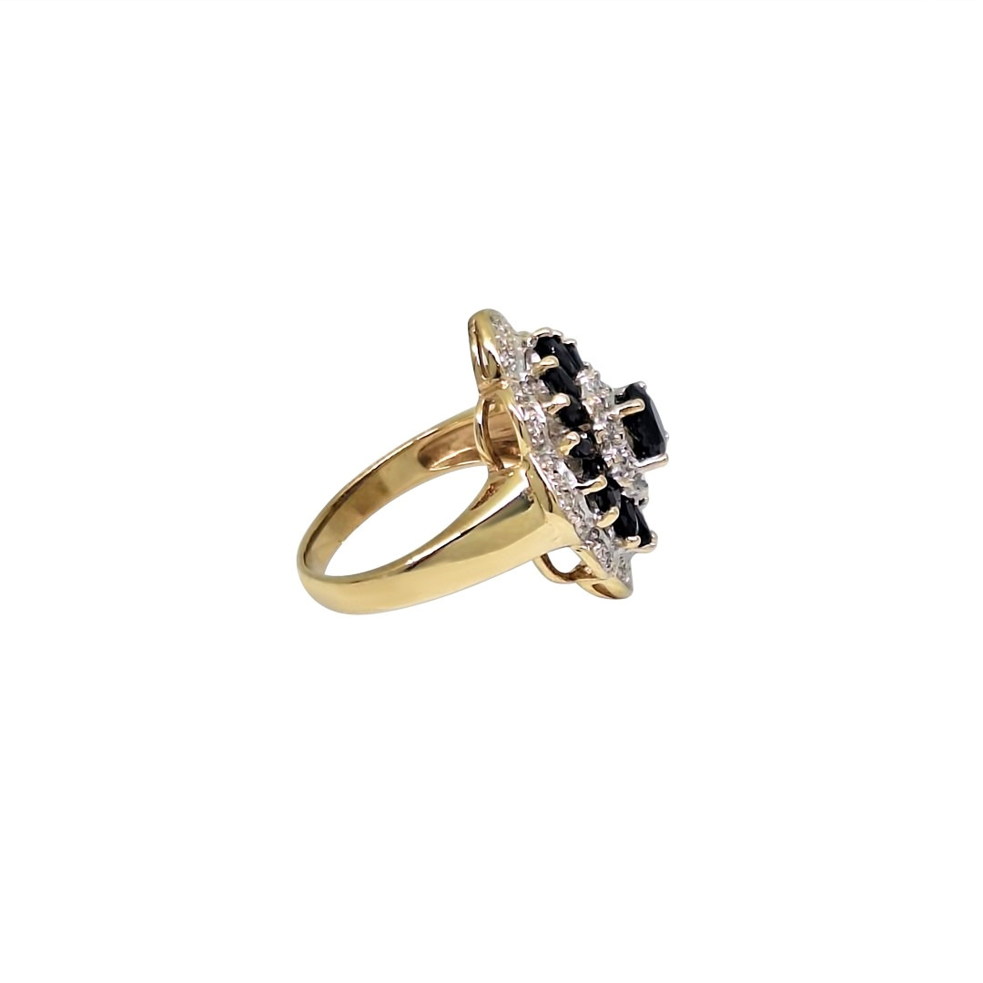 9ct Yellow Gold Sapphire & Diamond Cluster Ring