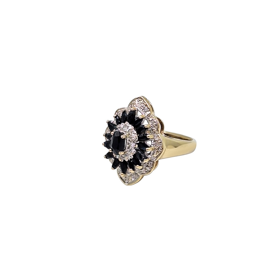9ct Yellow Gold Sapphire & Diamond Cluster Ring