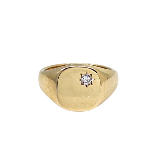 9ct Yellow Gold Diamond Set Signet Ring