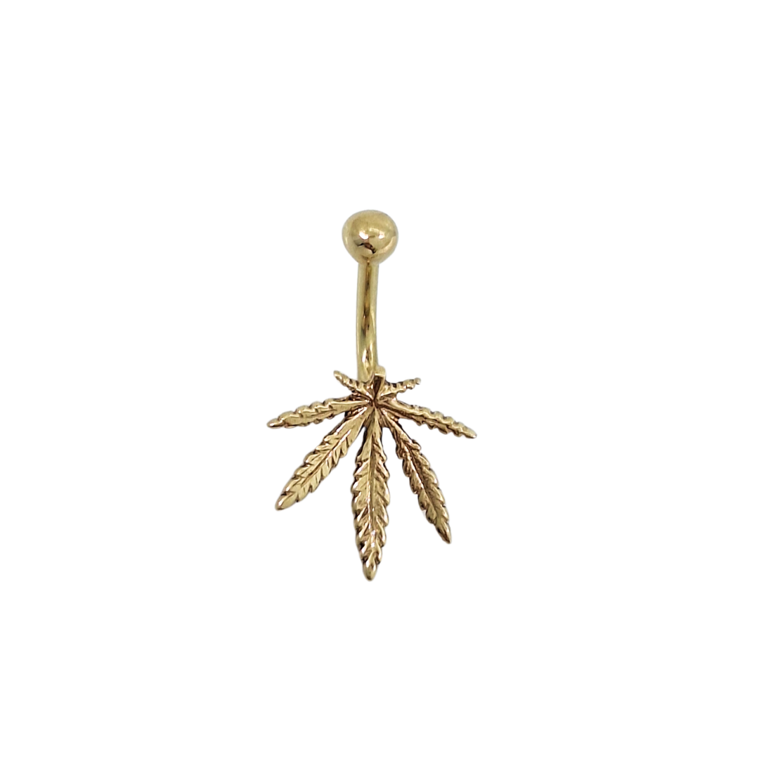 9ct Yellow Gold Leaf Design Belly Bar
