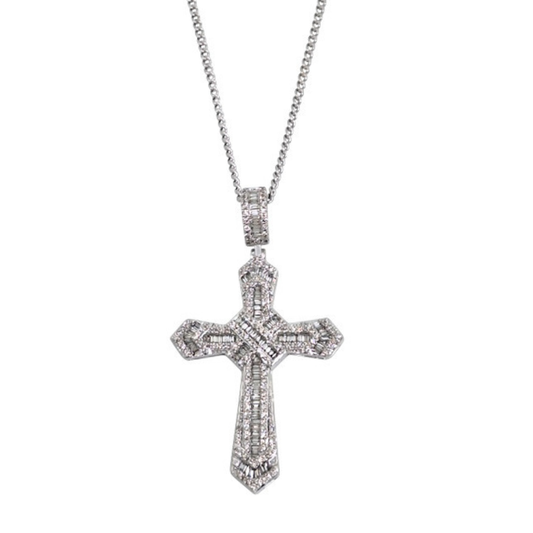 9ct White Gold Diamond Cross & Chain 20"  1ct
