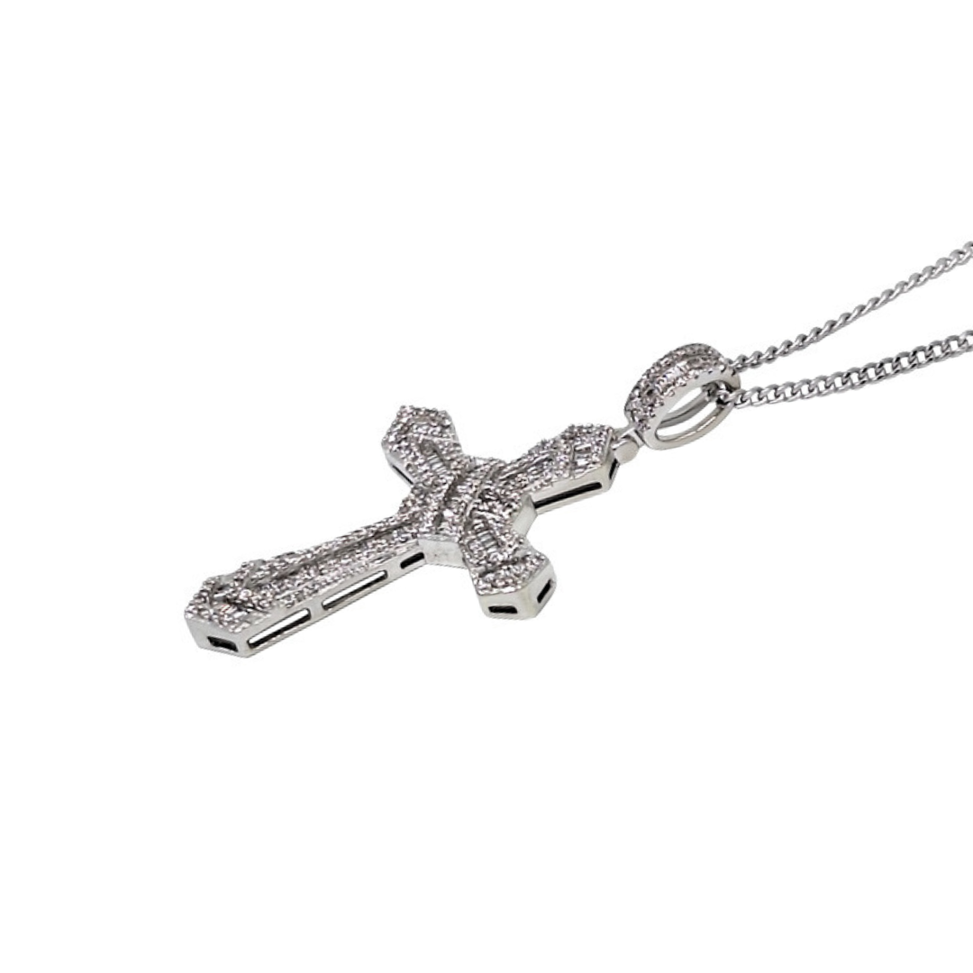 9ct White Gold Diamond Cross & Chain 20"  1ct