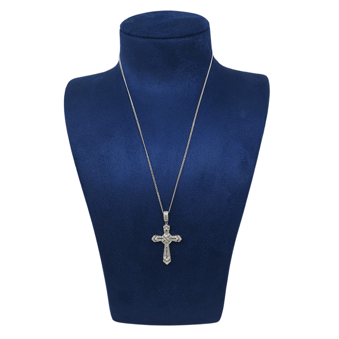 9ct White Gold Diamond Cross & Chain 20"  1ct