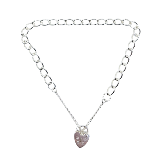 Silver Charm Bracelet With Heart Padlock 7"