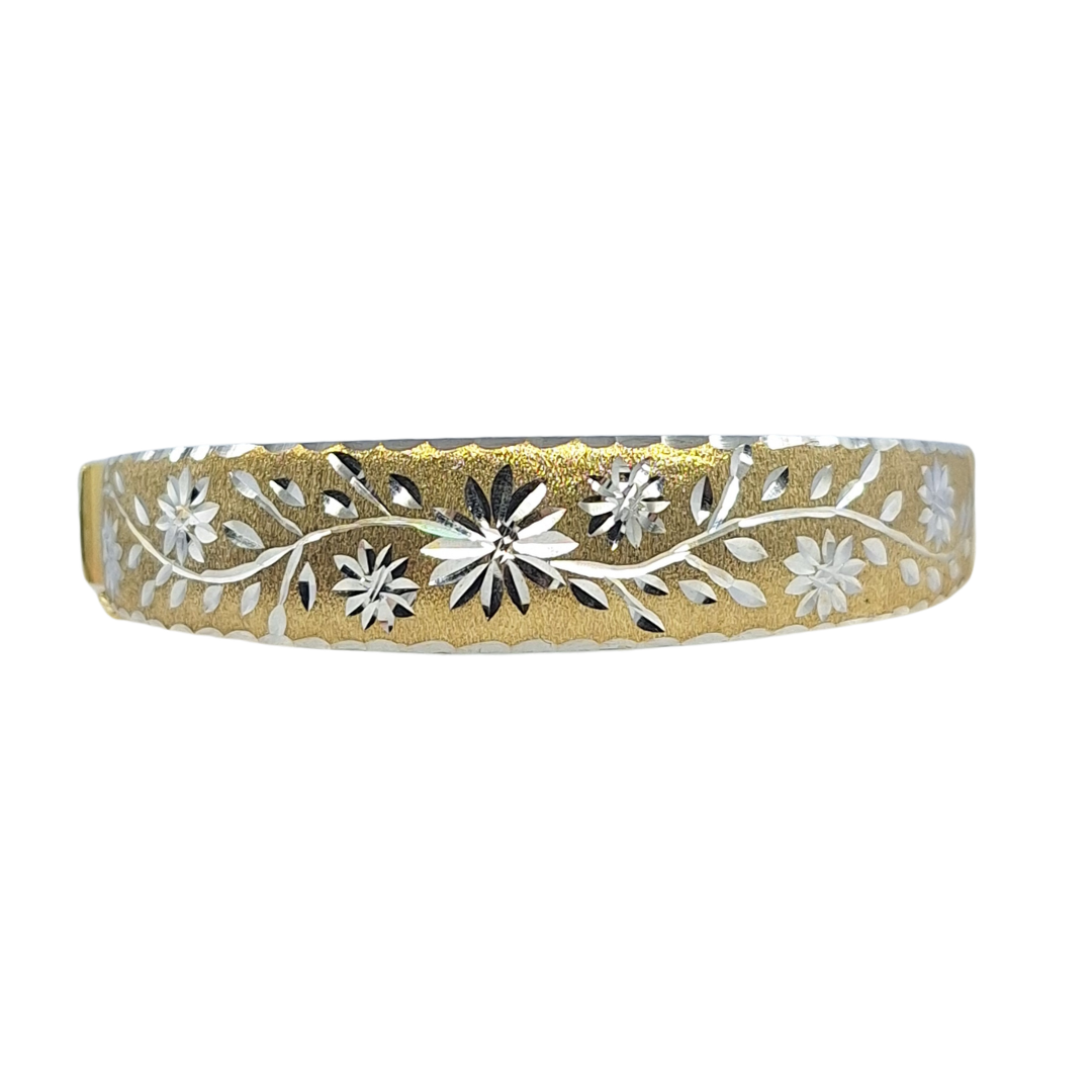 9ct Yellow And White Gold Patterned Hinged Bangle