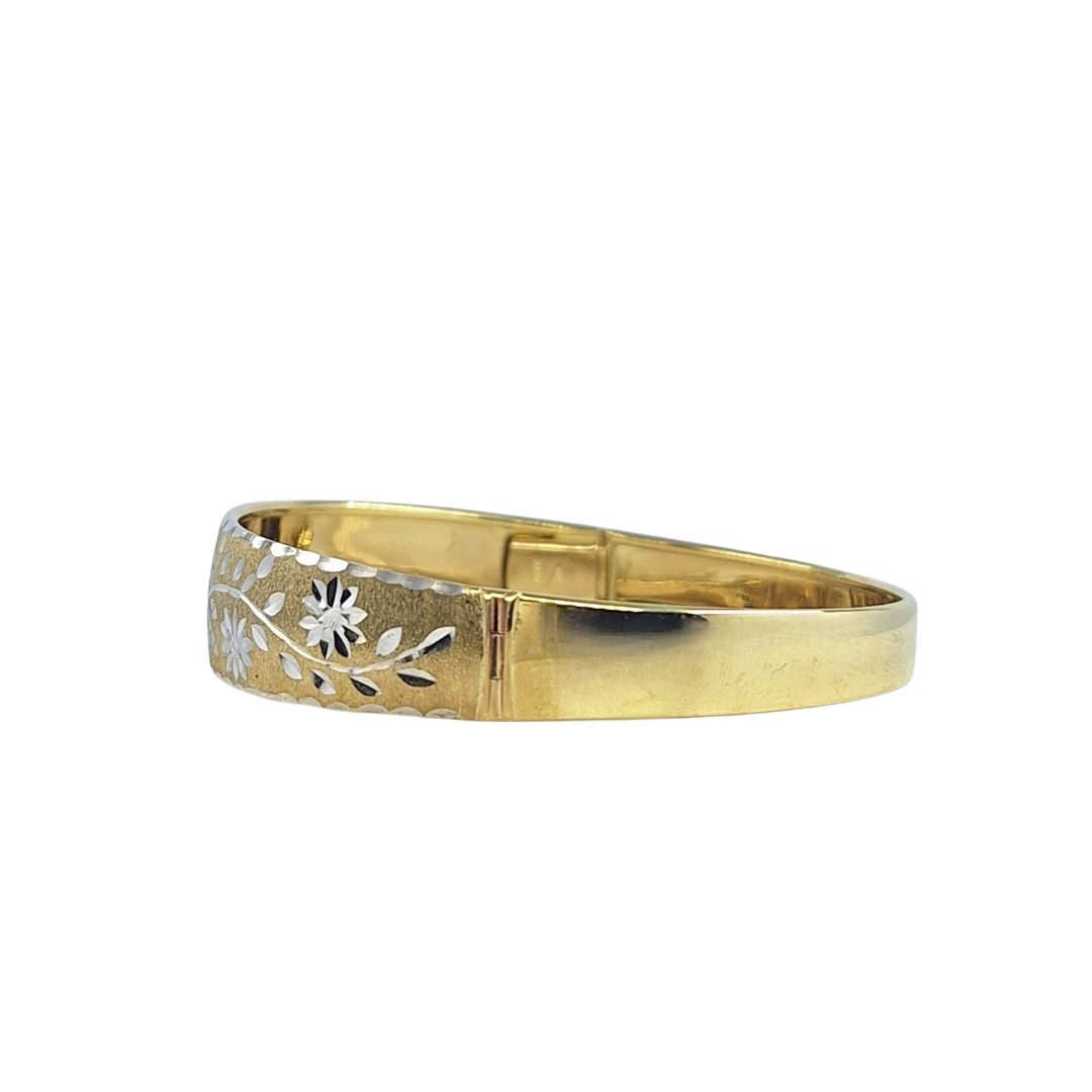 9ct Yellow And White Gold Patterned Hinged Bangle