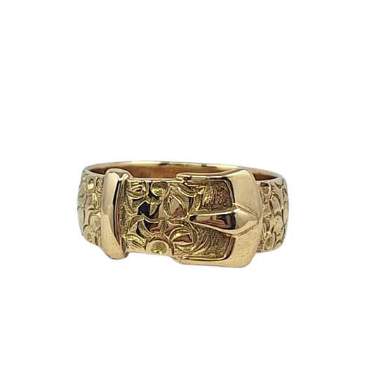 9ct Yellow Gold Patterned Buckle Ring