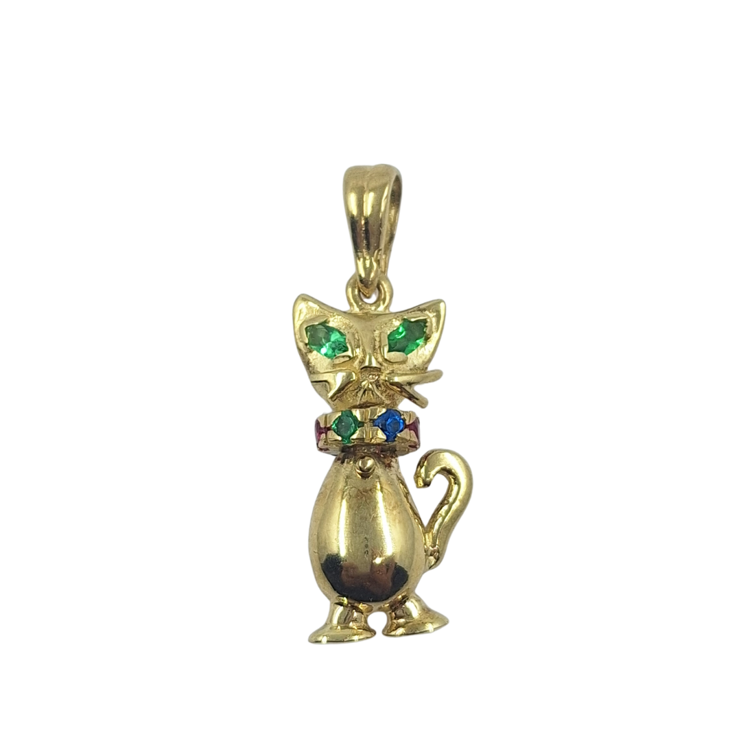 9ct Yellow Gold Stone Set Cat Pendant
