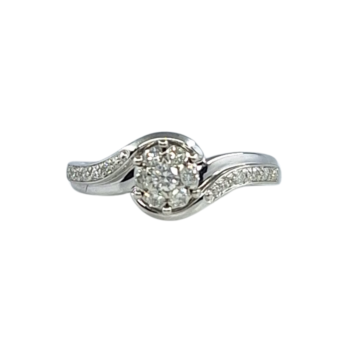 9ct White Gold Diamond Cluster Twist Ring