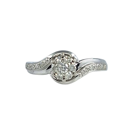 9ct White Gold Diamond Cluster Twist Ring