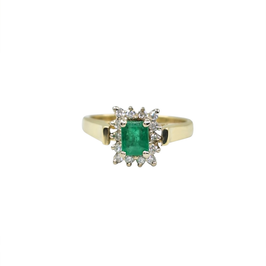 14ct Yellow Gold Emerald & Diamond Cluster Ring
