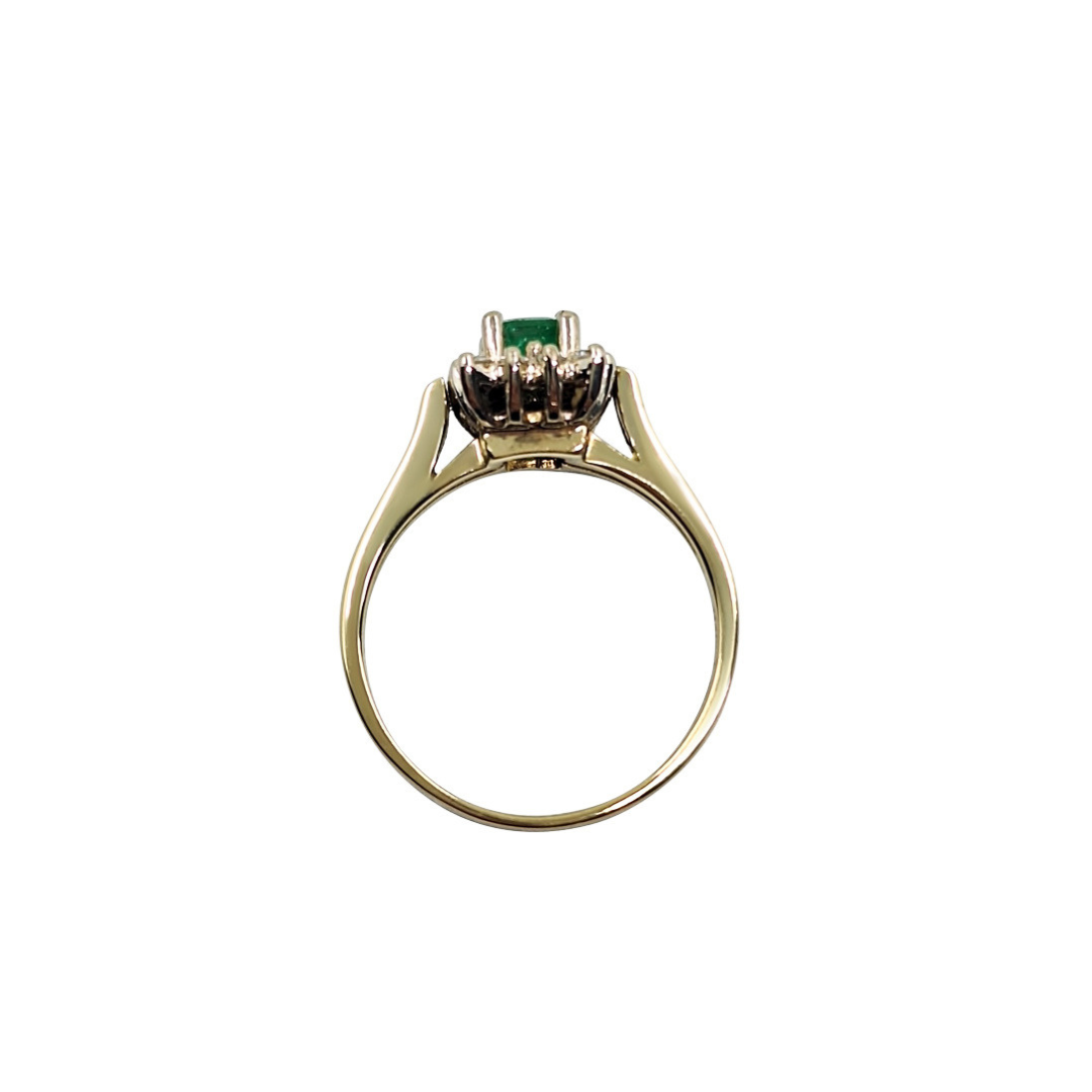 14ct Yellow Gold Emerald & Diamond Cluster Ring