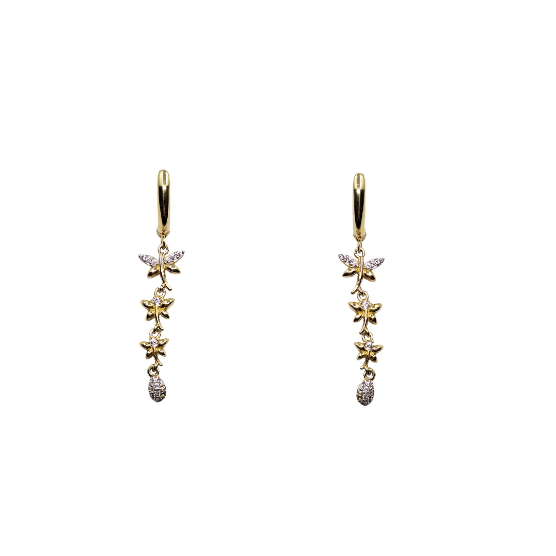 14ct Yellow Gold Cubic Zirconia Butterfly Drop Earrings