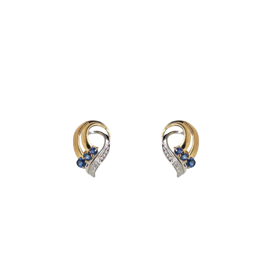 9ct Yellow Gold Sapphire & Diamond Stud Earrings