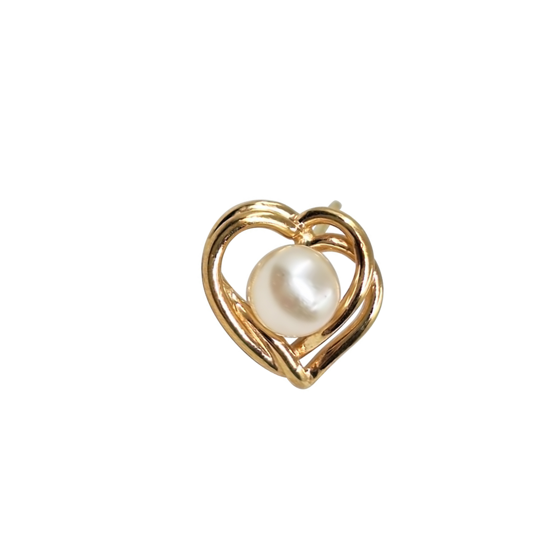 14ct Yellow Gold Heart Pearl Stud Earrings