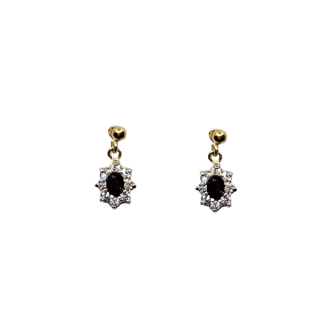 9ct Yellow Gold Garnet & Cubic Zirconia Drop Earrings