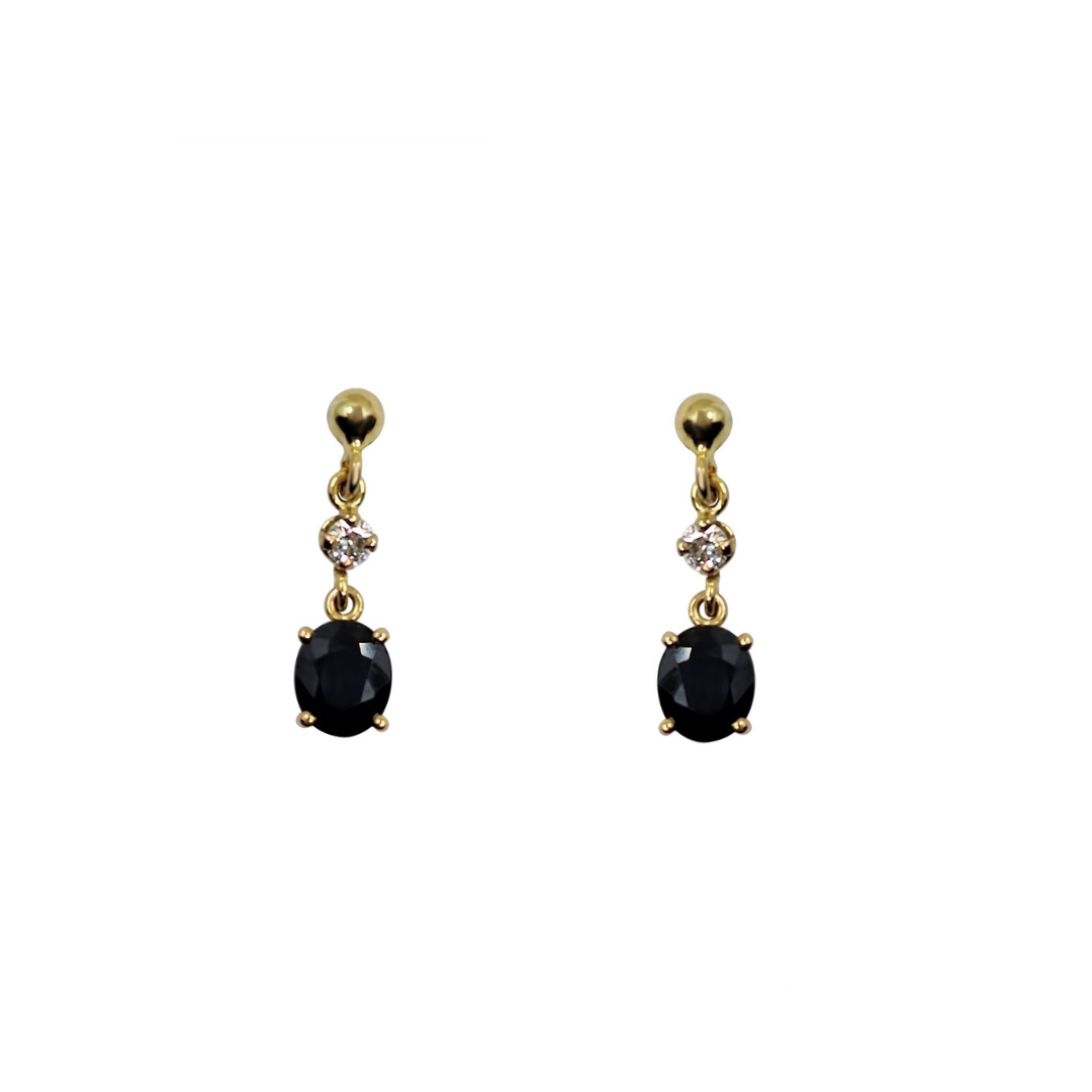 9ct Yellow Gold Sapphire & Diamond Drop Earrings