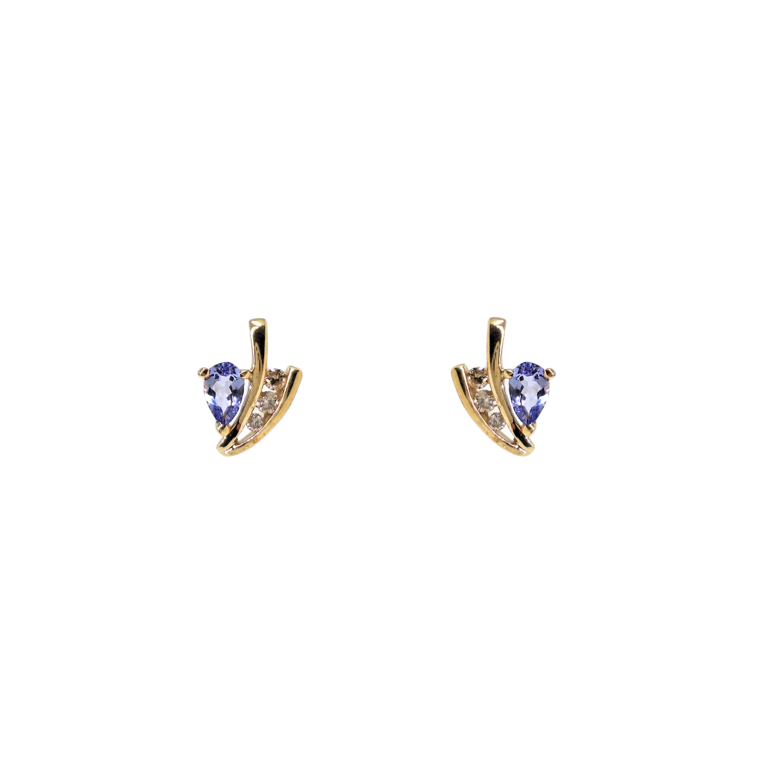 9ct Yellow Gold Tanzanite & Diamond Stud Earrings
